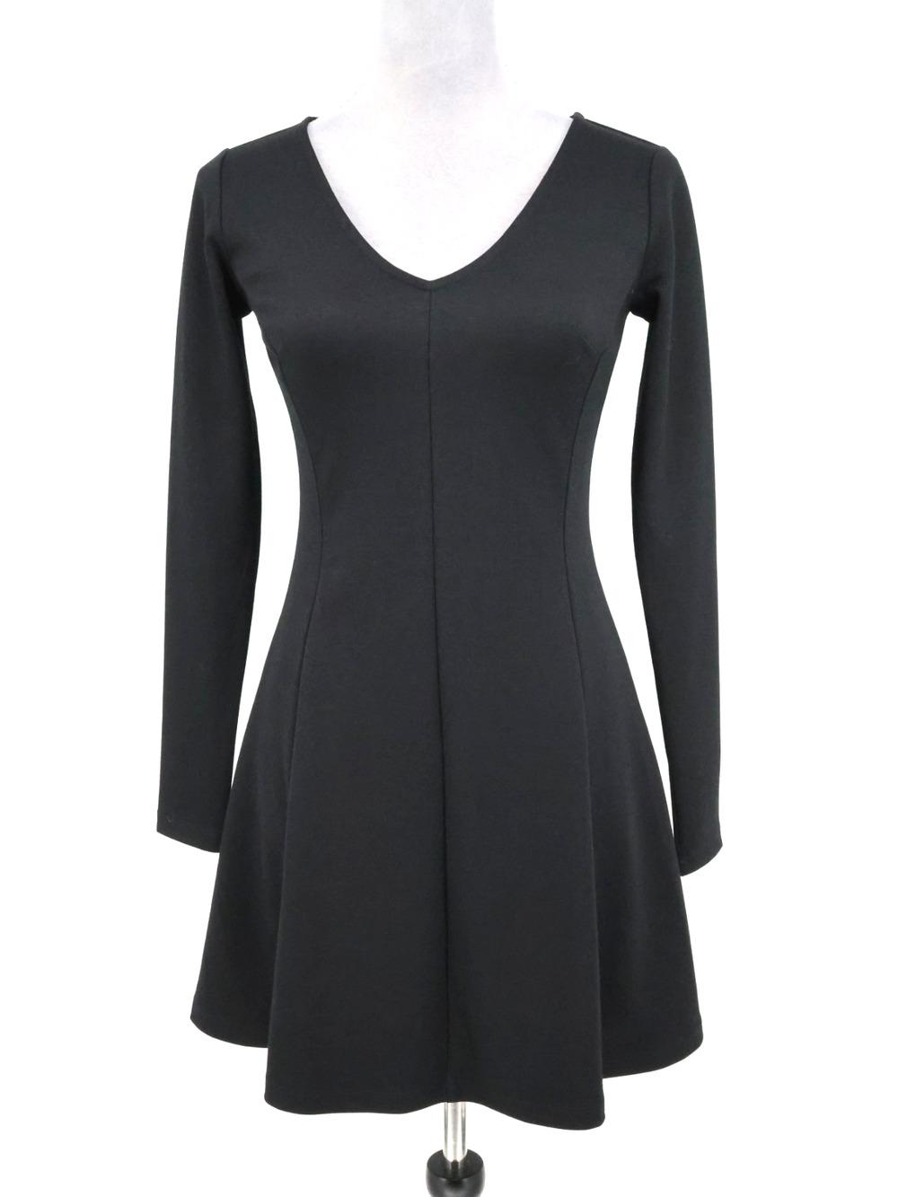 Loft Dress Petites 00P Black Stretch Knit Back Zip V Neck Fit n Flare Short New
